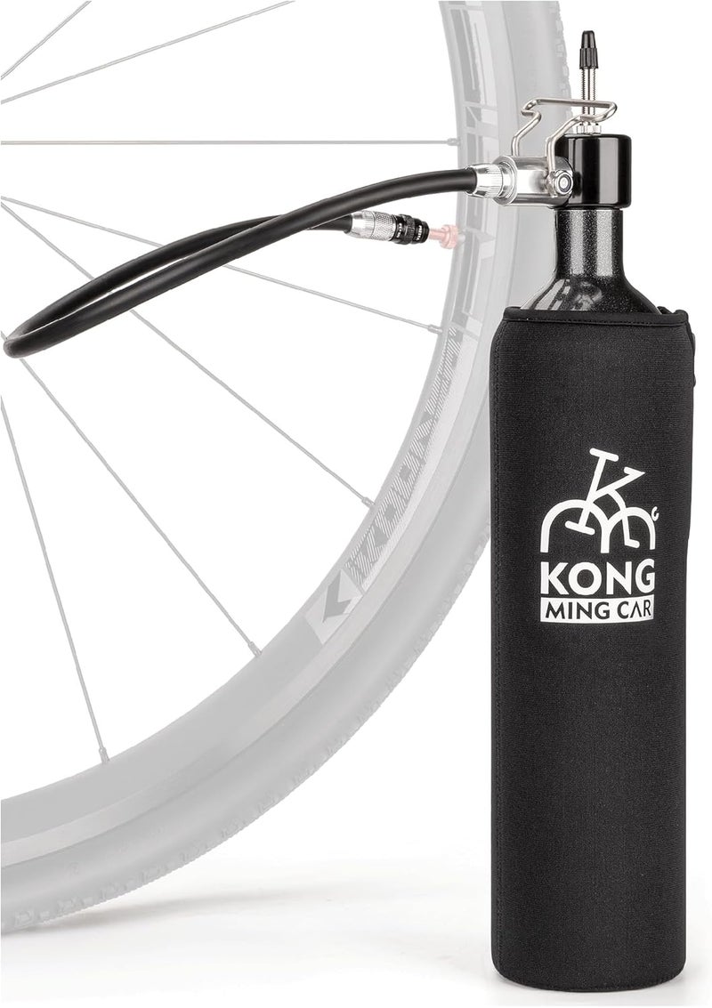 KONG MING CAR مضخة إطارات دراجة كوانغ مينغ كار بدون أنبوب 1.1 لتر - مضخة إطارات ألمنيوم قابلة لإعادة الاستخدام لصمامات بريستا - Image 1