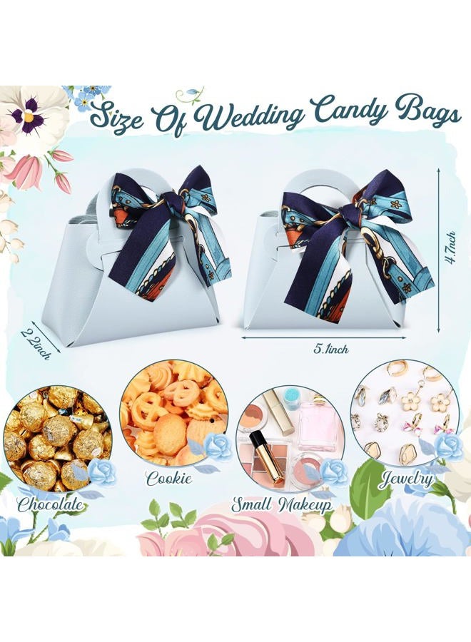 Abbylike 18 Pcs PU Leather Wedding Candy Bags with Ribbon Handle Purse Party Favor Bags for Wedding Baby Showers Birthday (Blue) - Image 2