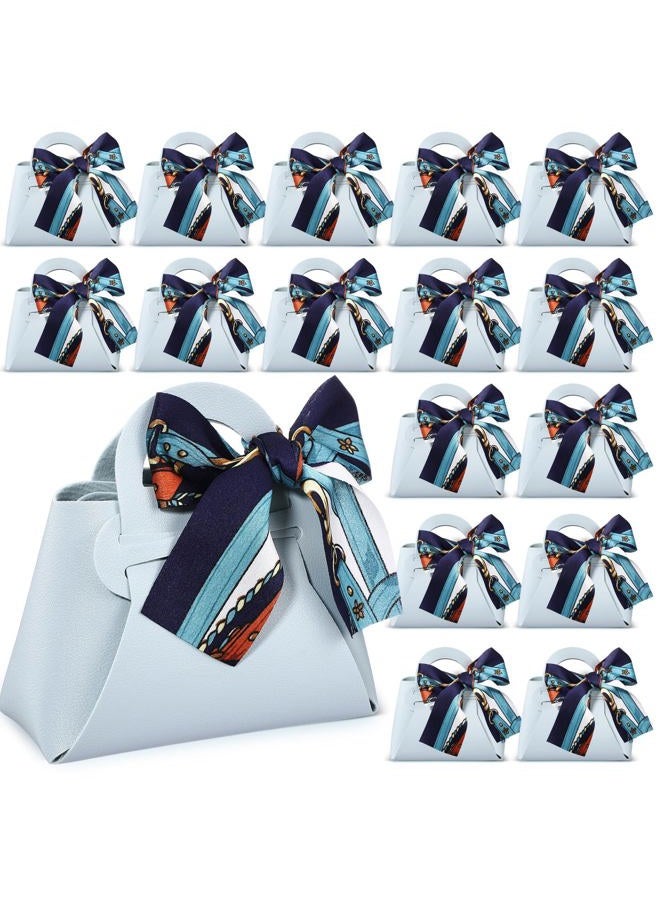 Abbylike 18 Pcs PU Leather Wedding Candy Bags with Ribbon Handle Purse Party Favor Bags for Wedding Baby Showers Birthday (Blue) - Image 1