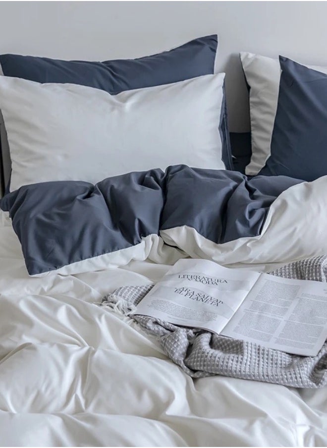 LUNA Home King Size 6 Piece Premium Korean Duvet Cover Set Plain White And Grey  - Image 2