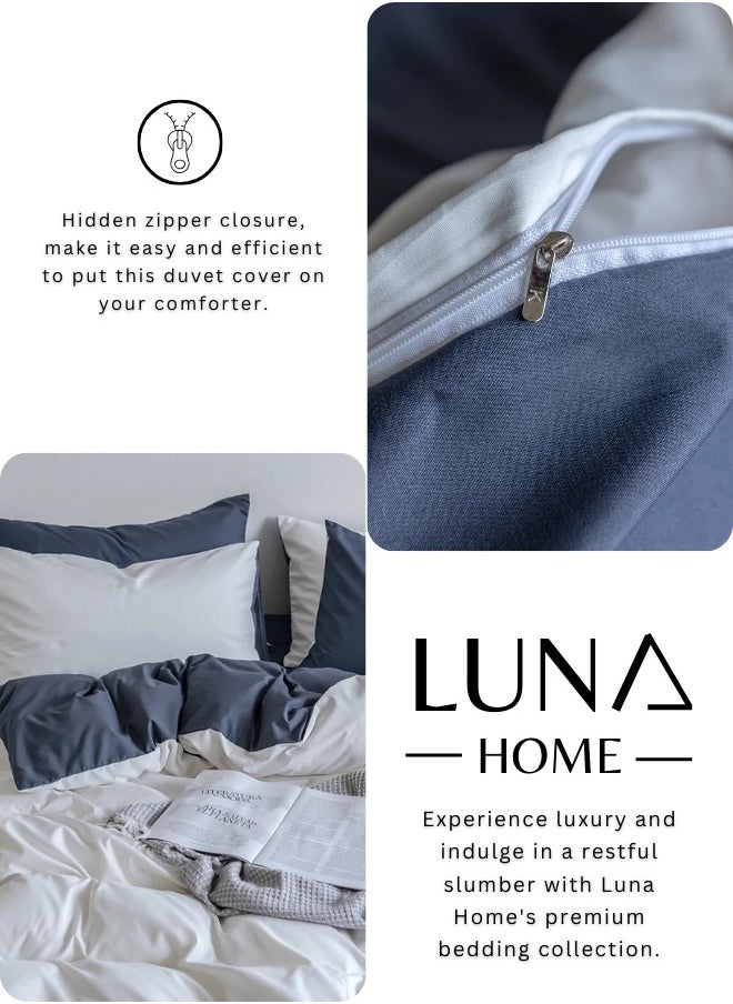 LUNA Home King Size 6 Piece Premium Korean Duvet Cover Set Plain White And Grey  - Image 5