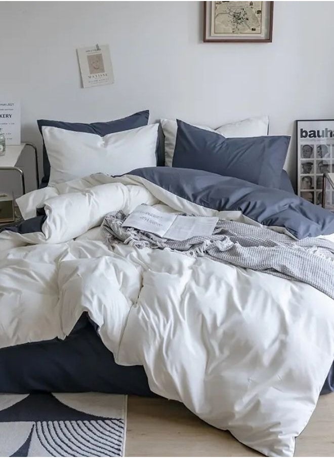 LUNA Home King Size 6 Piece Premium Korean Duvet Cover Set Plain White And Grey  - Image 1