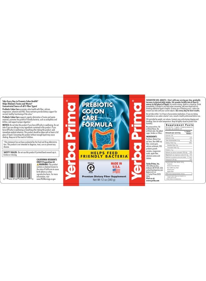 Yerba Prima Yerba Prima Prebiotic Colon Care Formula Powder, 12 Ounce - Premium Dietary Fiber Supplement, Gluten Free, Made in USA, Non-GMO  - Image 4