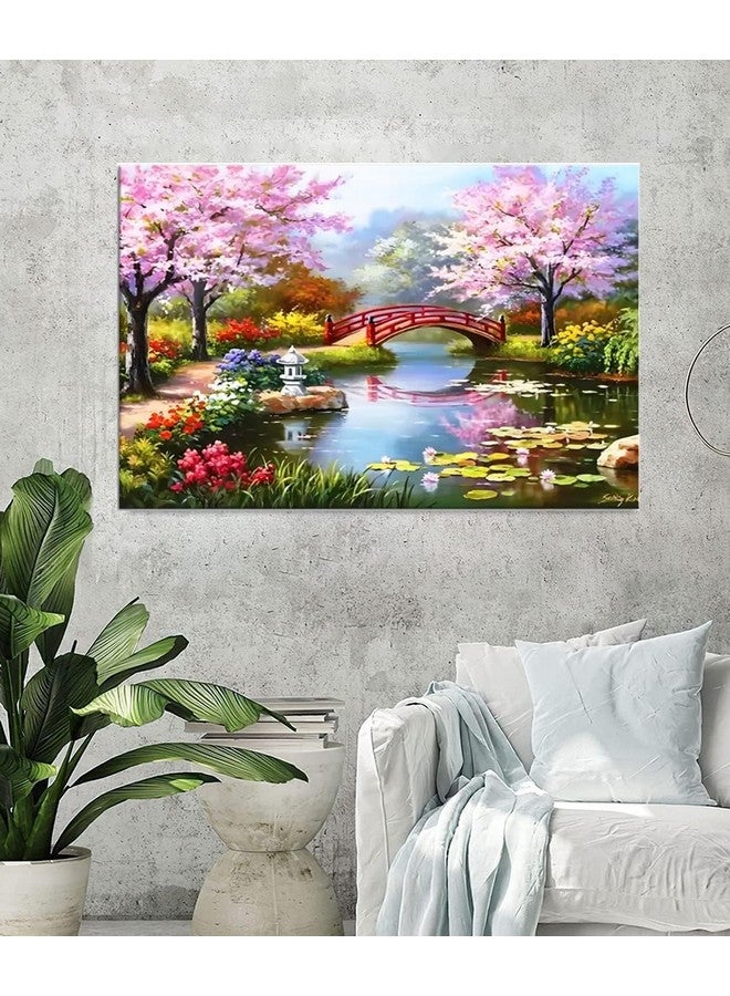 RANUR Diamond Art Kit, 5D Diamond Painting kit,Bridge Peach Tree Spring Pool Lotus Pond 5D Diamond Painting Set, Perfect for Relaxation and Home Wall Decor 30x40 cm - Image 3
