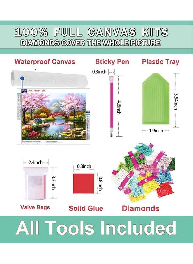 RANUR Diamond Art Kit, 5D Diamond Painting kit,Bridge Peach Tree Spring Pool Lotus Pond 5D Diamond Painting Set, Perfect for Relaxation and Home Wall Decor 30x40 cm - Image 4
