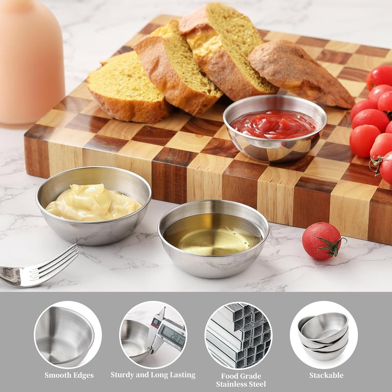 COKUMA 8 PCS Stainless Steel Mini Soy Sauce Dish, Small Individual Round Seasoning Bowls, Dipping Sauce Bowl, Ingredient Bowls for Prep Appetizer Plates, (4PCS 3.5 inch & 4PCS 3.2 inch) - Image 3