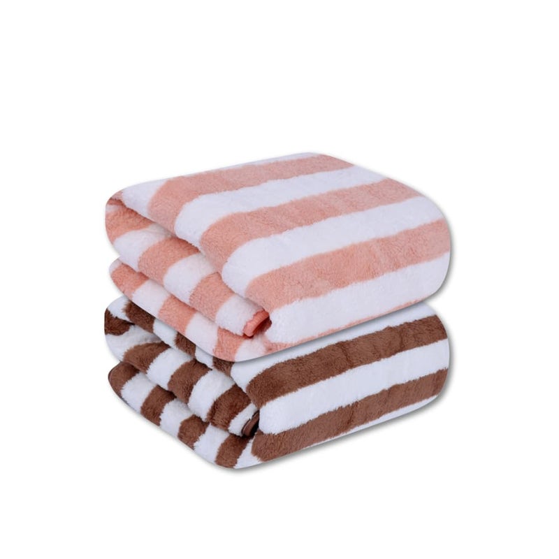 Fezora® Microfiber Super Absorbent Towels for Bath | Quick Dry Bath Towels | Towels for Bath Large Size | 2 Piece Bath Towel for Men/Women 70 cms x 140 cms (Striped-Brown & Orange) - Image 1