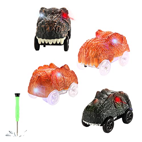 Save Unicorn Tracks Cars only Replacement Race Cars for Magic Tracks Glow in The Dark Racing Car Track Accessories with 3 Flashing LED Lights Compatible with Most Tracks for Kids Boys and Girls4pack - Image 1