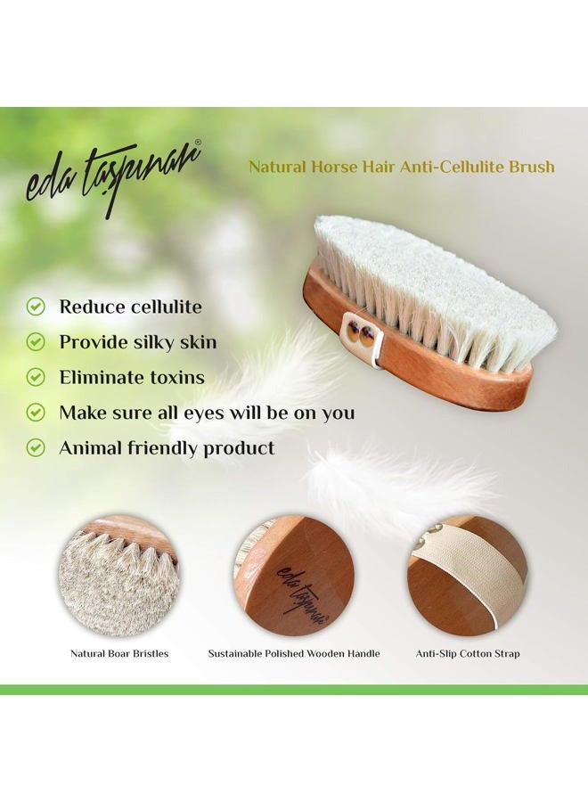 EDA Taspinar Anti-Cellulite Dry Brush Natural Horse Hairbrush |Removes Cellulite by 57% in 5 Weeks |Exfoliating Body Scrubber | Improves | Lymphatic | Function | Silky Skin | Animal Friendly - Image 4