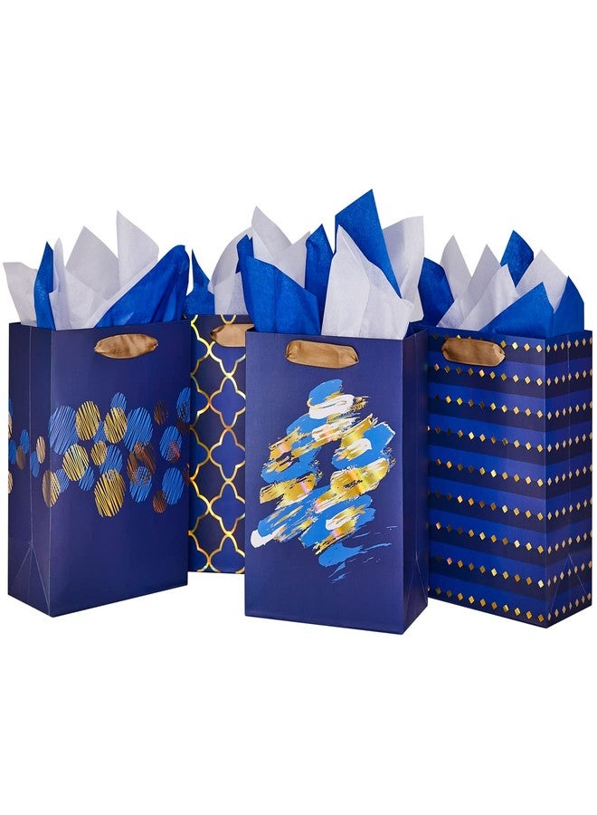SUNCOLOR 4 Pack 9" Small Gift Bags for Christmas/Father's Day/Party Bags With Tissue Paper(Blue) - Image 1