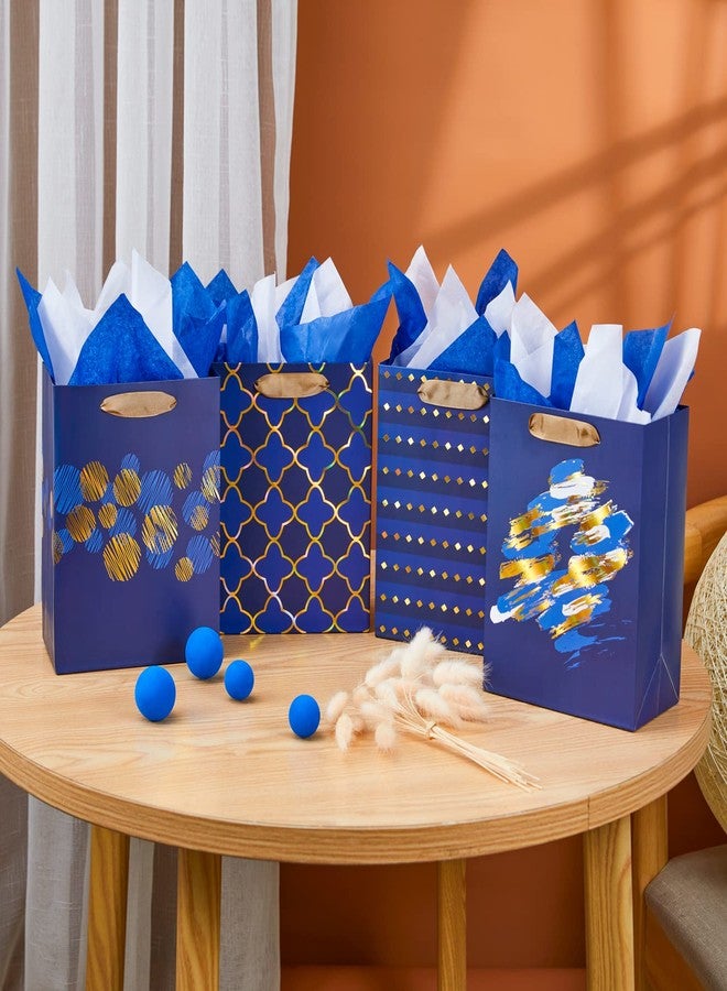 SUNCOLOR 4 Pack 9" Small Gift Bags for Christmas/Father's Day/Party Bags With Tissue Paper(Blue) - Image 4