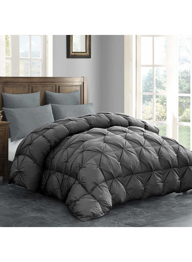 HOMBYS 120x128 غطاء سرير ملكي كبير من الريش والداون، غطاء سميك رمادي مع طيات، غطاء فائق الحجم وناعم للملوك لجميع الفصول - Image 2