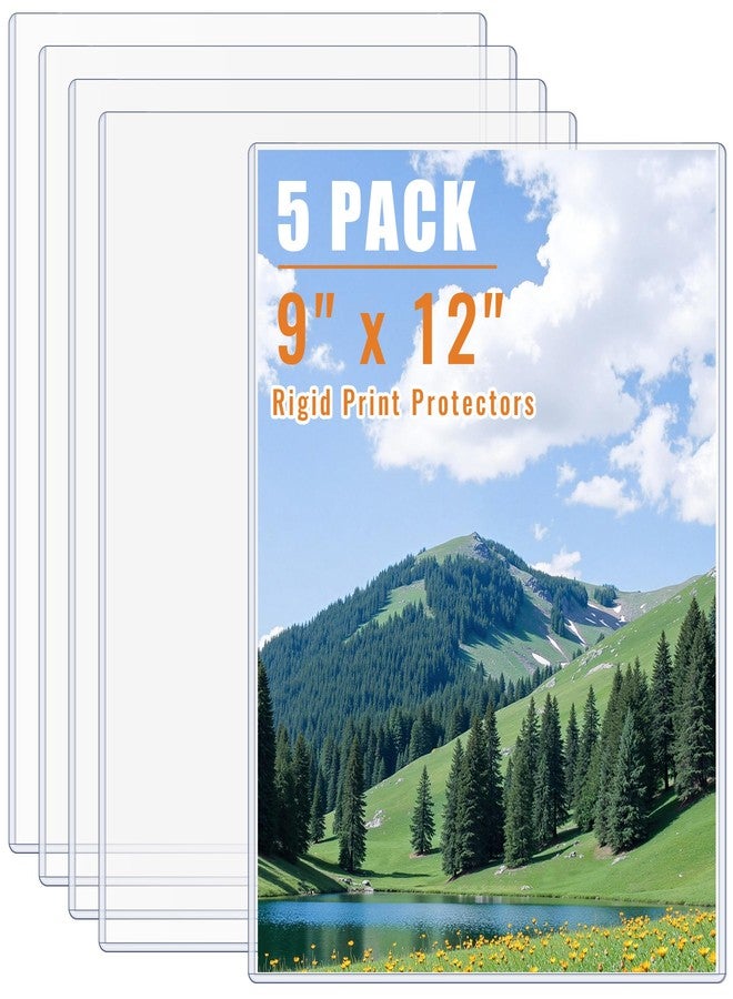 AKONEGE 5PCS 9" x 12" Rigid Print Protectors Clear Plastic Sheet Protectors, Heavy Duty Top Loading Document Holder, Menu Cover, Photo Poster Sleeves Hard Plastic Sleeves for Paper Art Prints - Image 1