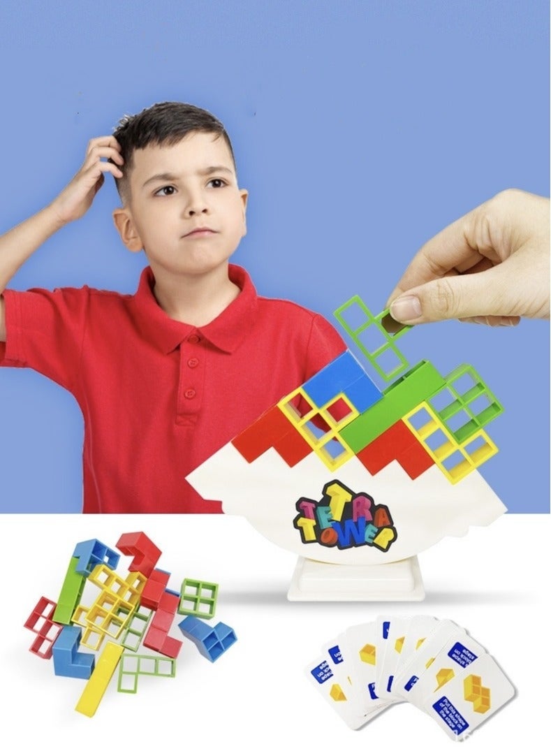 unikbebe 32 Pcs Tetra Tower Balance Stacking Blocks Game for Kids & Adults – Colorful ABS Building Blocks in 4 Colors & 8 Shapes – Fun STEM Family Board Game for Focus, Logic, Fine Motor Skills & Party Night - Image 2