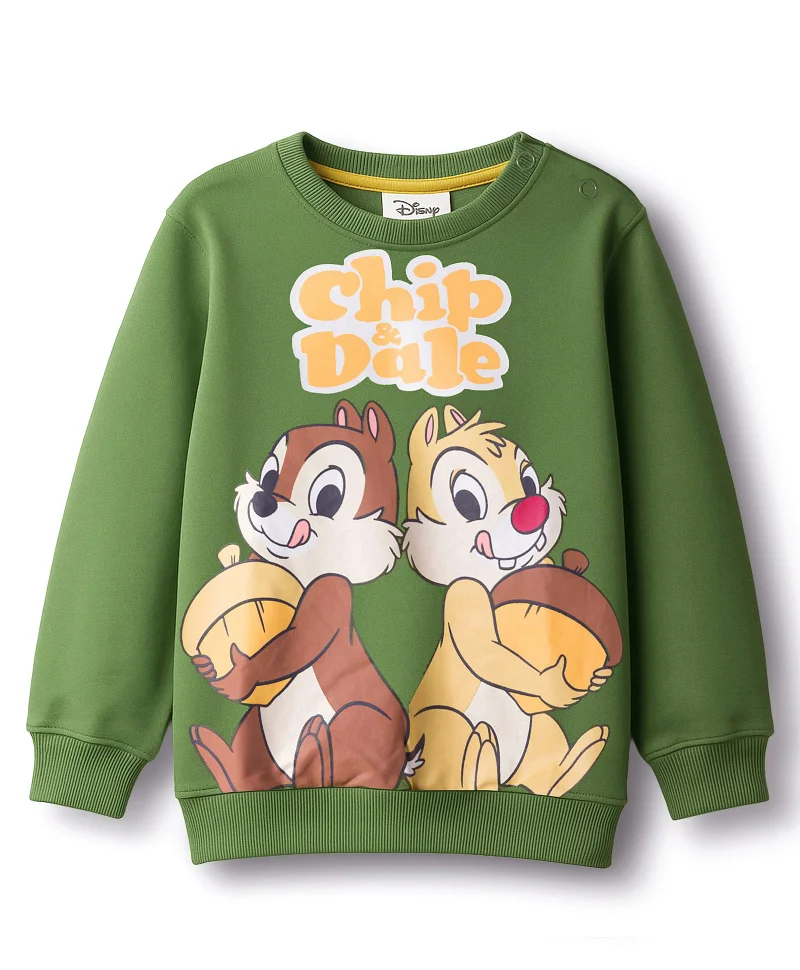 Babyhug Disney Babyhug Disney Single Jersey Knit Sweatshirt & Lounge Pant Set With Chip N Dale Graphic - Olive Green