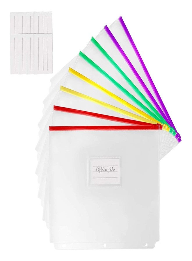 YoeeJob 8 Packs 3-Hole Clear Zipper Binder Pockets, Binder Insert Pages with Card Slots Suitable for School or Office to Organize Document, Assorted Color Zippers - Image 1