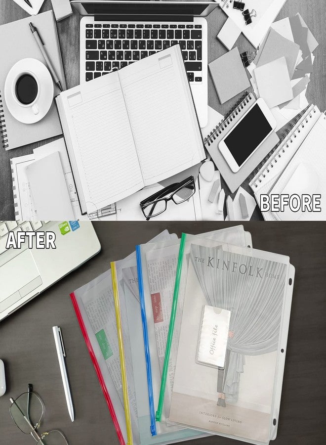 YoeeJob 8 Packs 3-Hole Clear Zipper Binder Pockets, Binder Insert Pages with Card Slots Suitable for School or Office to Organize Document, Assorted Color Zippers - Image 4