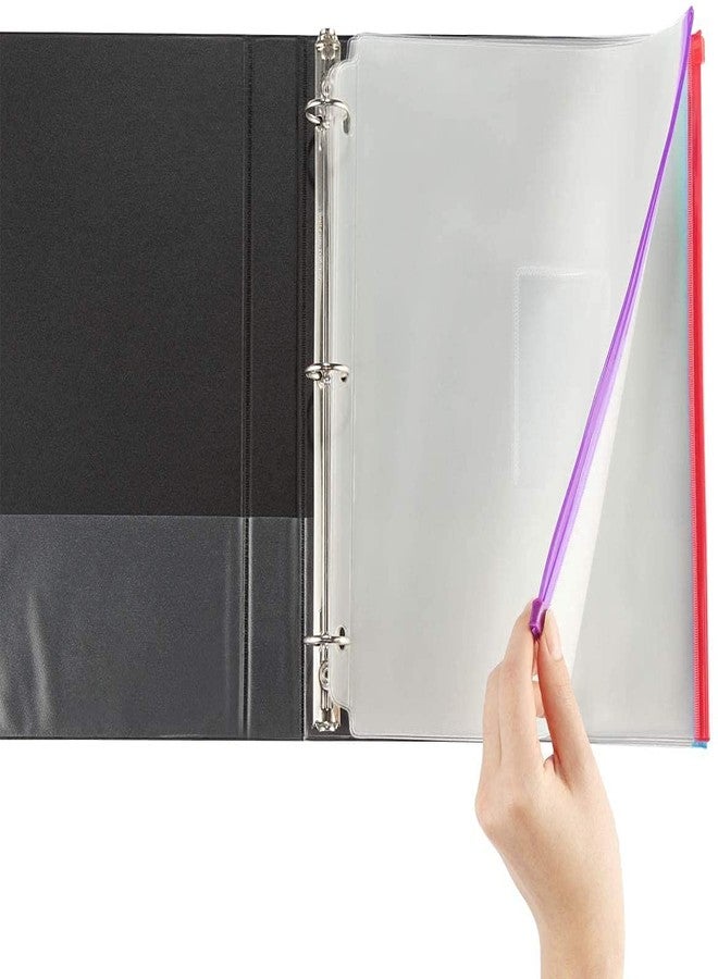 YoeeJob 8 Packs 3-Hole Clear Zipper Binder Pockets, Binder Insert Pages with Card Slots Suitable for School or Office to Organize Document, Assorted Color Zippers - Image 3