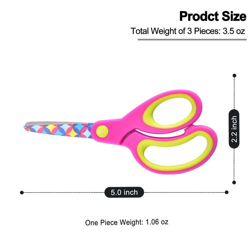Zicolu Kids Scissors Set, Safety Children Scissors with Blunt-Tip Floral Print Blade and Soft Grip, Great for DIY, Arts, Home, School Classroom Use, Blue/Purple/Yellow - Image 4