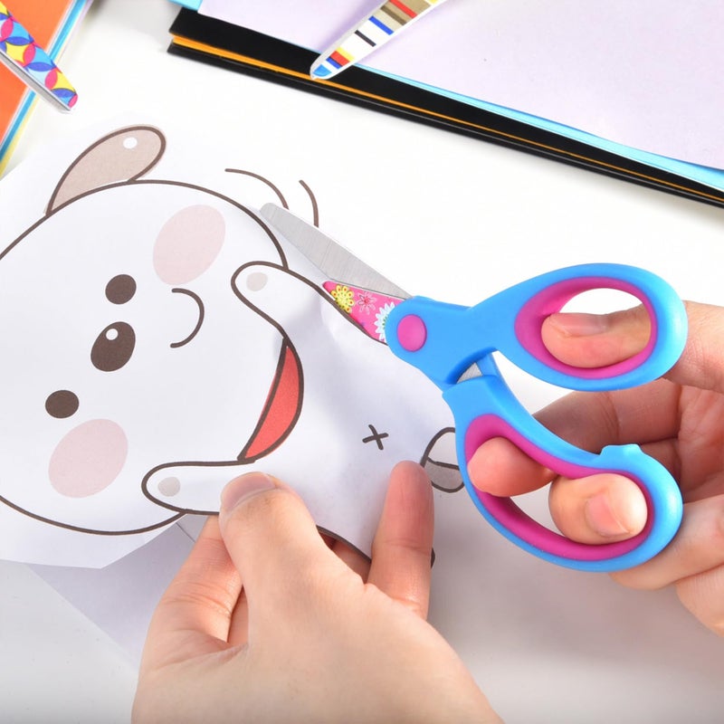 Zicolu Kids Scissors Set, Safety Children Scissors with Blunt-Tip Floral Print Blade and Soft Grip, Great for DIY, Arts, Home, School Classroom Use, Blue/Purple/Yellow - Image 5