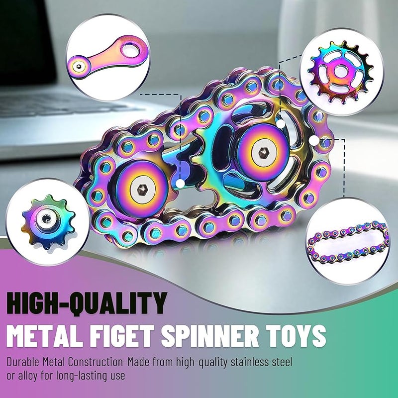 Chilvil Easter Basket Stuffer for Teens Boys Metal Fidget Spinner Toys for Adults Figette Bike Chain Roller Cool Gadgets ADHD Anxiety Stress Relief Items Figet Desk Offices EDC Men Valentines Day Gifts - Image 4