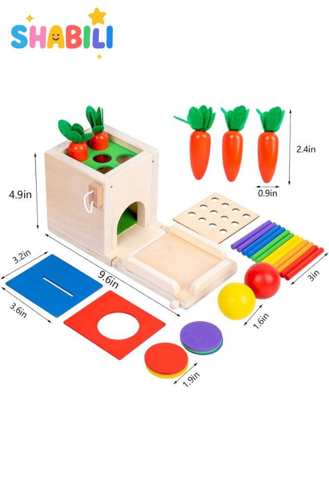 شبيلي صندوق مونتيسوري خشبي 4 في 1 لثبات الكائن مع فرز الأشكال، لعبة تعليمية للأطفال من عمر 1–3 سنوات للبنين والبنات، هدية تعليم مبكر لألعاب المنزل والحضانة (خشب طبيعي) - Image 5