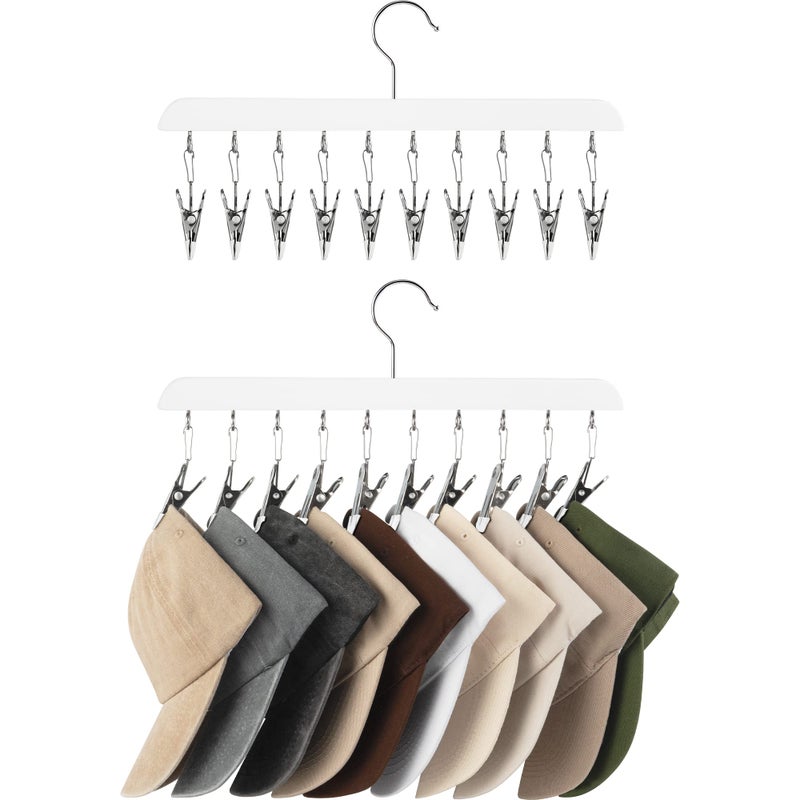 StorageWorks Hat Rack Closet Organizer and Storage for Baseball CapsSet of 2 with 10 Adjustable Stainless Steel Clips Fits All Caps White