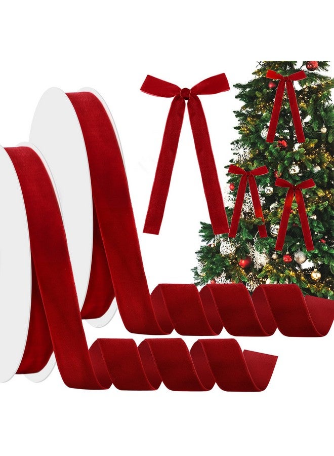 Cindeer 2 لفات 50 ياردة شريط مخمل عيد الميلاد بلون صلب عتيق لتغليف الهدايا وزينة شجرة عيد الميلاد وزينة المدفأة وزينة الإكليل وصنع الأقواس (1 بوصة، أحمر) - Image 1