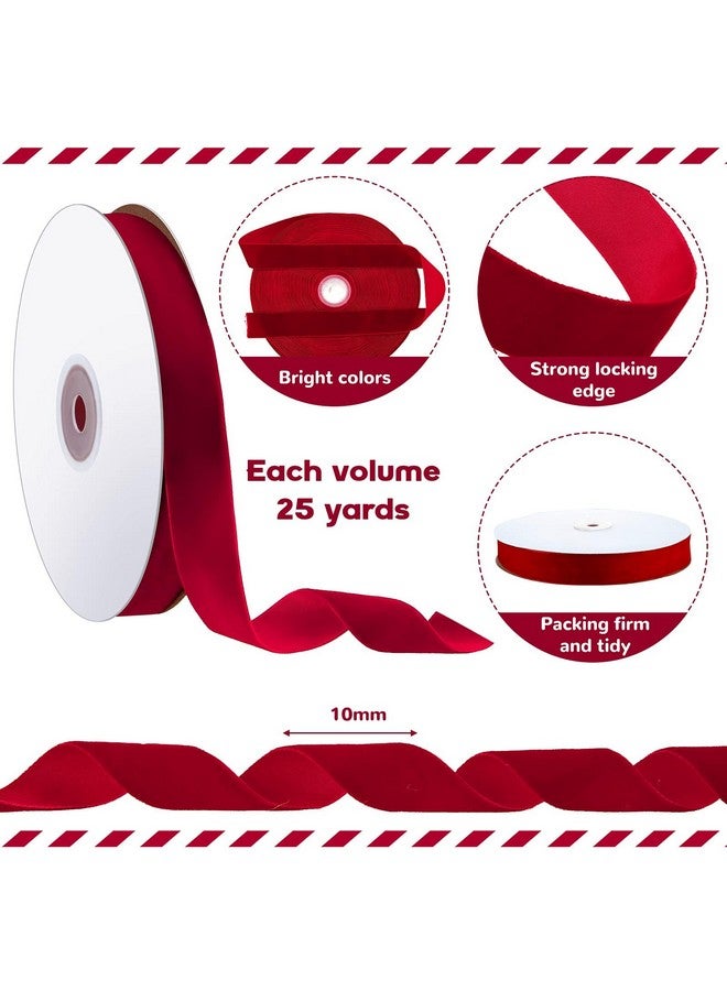 Cindeer 2 لفات 50 ياردة شريط مخمل عيد الميلاد بلون صلب عتيق لتغليف الهدايا وزينة شجرة عيد الميلاد وزينة المدفأة وزينة الإكليل وصنع الأقواس (1 بوصة، أحمر) - Image 2