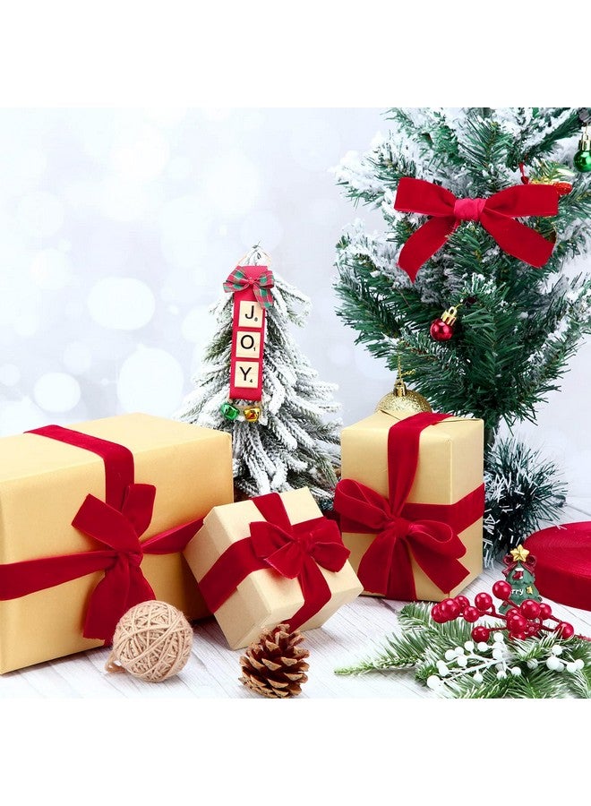 Cindeer 2 لفات 50 ياردة شريط مخمل عيد الميلاد بلون صلب عتيق لتغليف الهدايا وزينة شجرة عيد الميلاد وزينة المدفأة وزينة الإكليل وصنع الأقواس (1 بوصة، أحمر) - Image 4