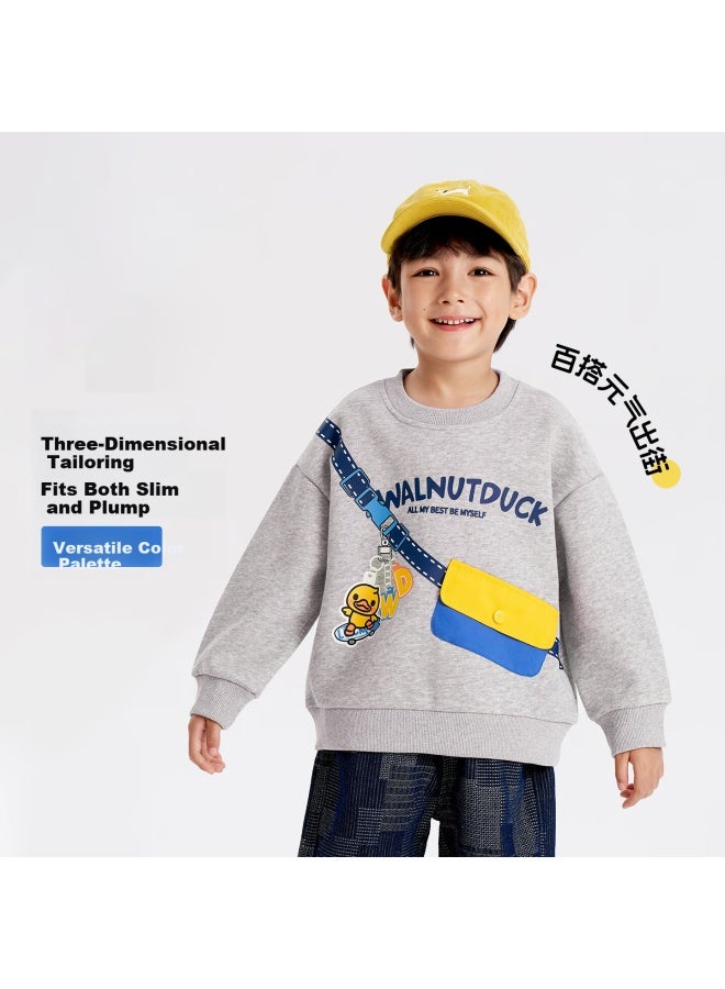 Walnut Duck Baby Sweatshirt T-shirt Autumn Children's Clothing Spring And Autumn New Boys Trendy Top Light Gray 120 - Image 1