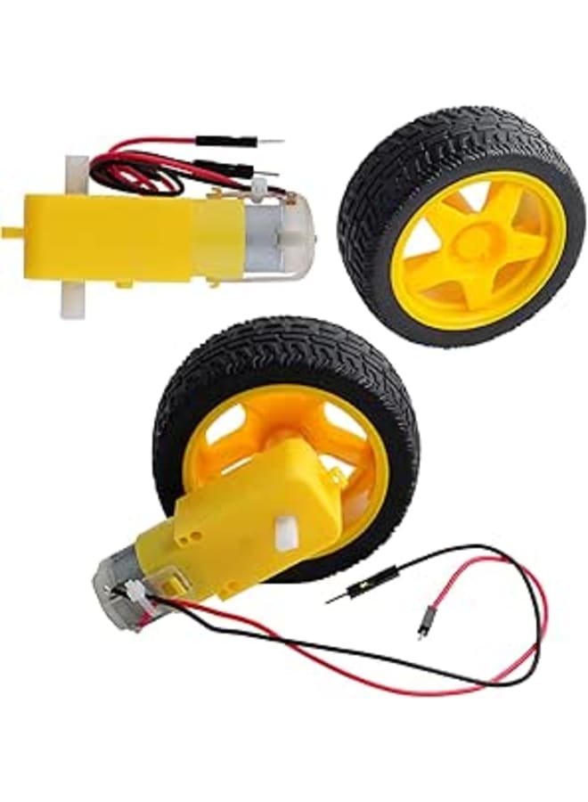 Wishiot 2 Sets DC Gearbox Motor TT Motor 200RPM Tire Wheel DC 3-6V for Arduino Smart Car 1:48 Male Connector, for Arduino Micro:bit