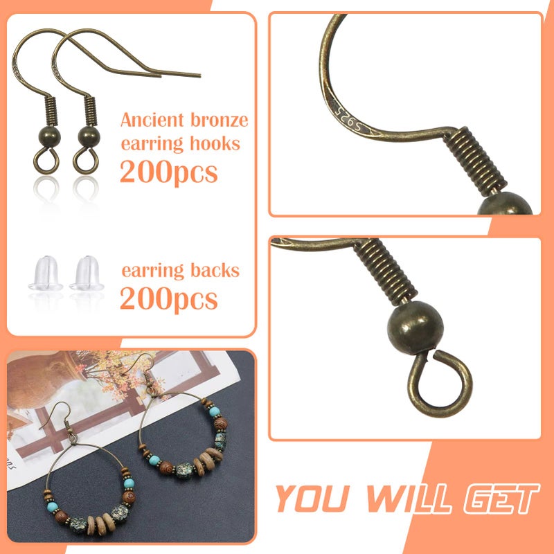 TOAOB THE ONE AND ONLY BABY TOAOB 200pcs 925 Silver Plated Earring Hooks and Backs for DIY Jewelry Making with 18mm Antique Bronze Hypoallergenic Earring Hooks - Image 3