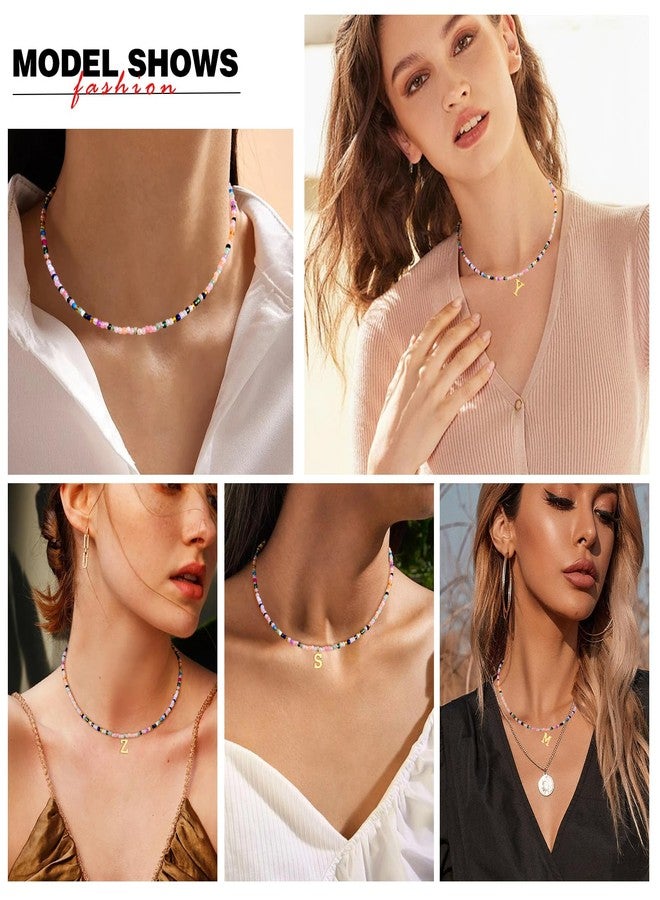 سمر لوف قلادة صيفية لطيفة مصنوعة يدويًا بألوان زاهية، تحمل الحرف الأول من الاسم - قلادة عصرية مزينة بالخرز للنساء والمراهقات، قلادة ذهبية تحمل الحرف الأول من الاسم، هدية مجوهرات للصديقة المقربة (لون جميل، E) - Image 4