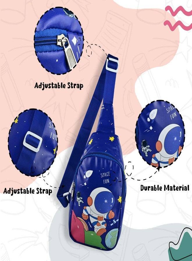 TOOYEP Kids Space Theme Crossbody Chest Sling Bag, Navy Blue with Astronaut Print, Adjustable Strap, 17x13x6.5 cm, Perfect for School and Picnics (Space) - Image 4