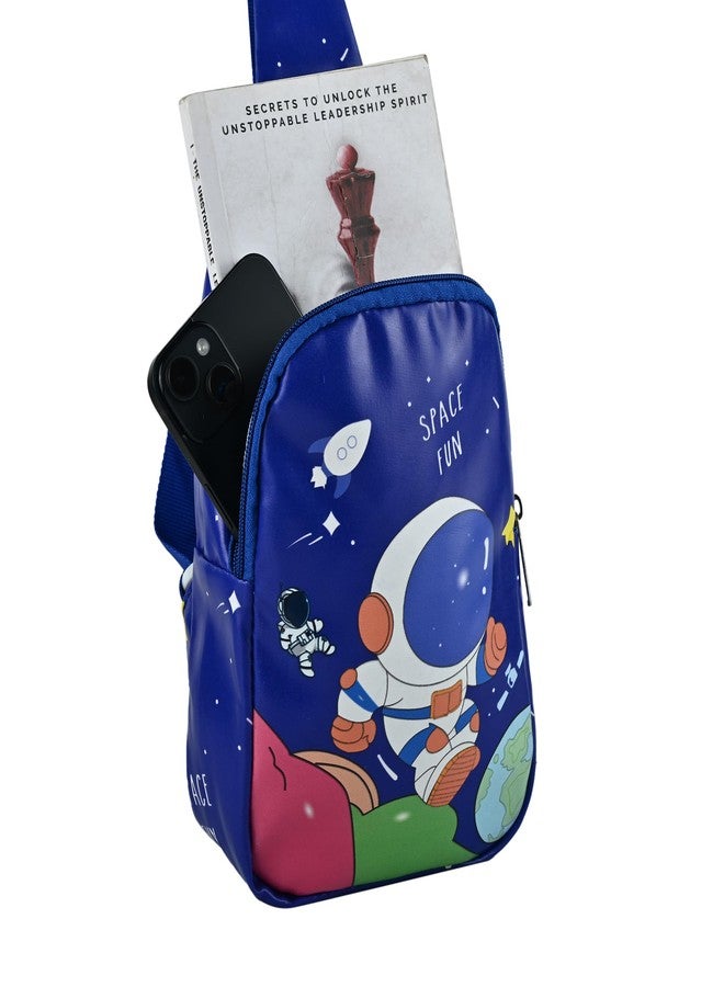 TOOYEP Kids Space Theme Crossbody Chest Sling Bag, Navy Blue with Astronaut Print, Adjustable Strap, 17x13x6.5 cm, Perfect for School and Picnics (Space) - Image 2