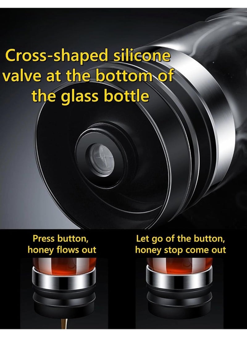 موثوقية التنبؤ موزع عسل زجاجي، برطمان عسل مقاوم للتنقيط سعة 9 أونصات مع مقبض، موزع عسل زجاجي مقاوم للتنقيط مع حامل، موزع شراب زجاجي للقهوة أو الشاي، مثالي للعسل والشراب، أسود - Image 4