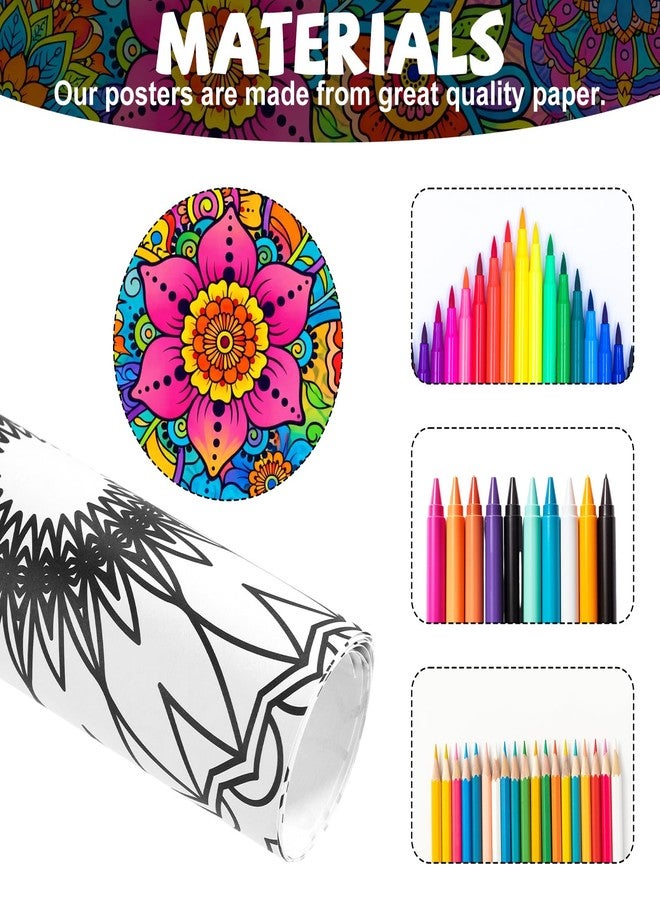 Penitue 2pcs Jumbo Mandala Coloring Posters, 100x60cm/39.37x23.62in Large Motivational Coloring Posters Giant Poster for Kids Adults Teens Art Craft Wall Party Supplies (Style 2) - Image 3