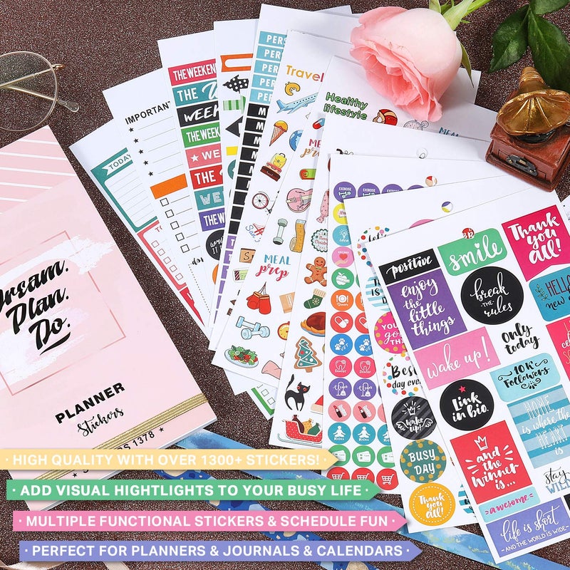 MaaIbok Planner Stickers Pack - 28 Sheets / 1378 Stickers, Stylish Variety Assortment Bundle Planner Accessories for Planning or Decorating Planners, Journals & Calendars, Re-stic as Special Design - Image 3