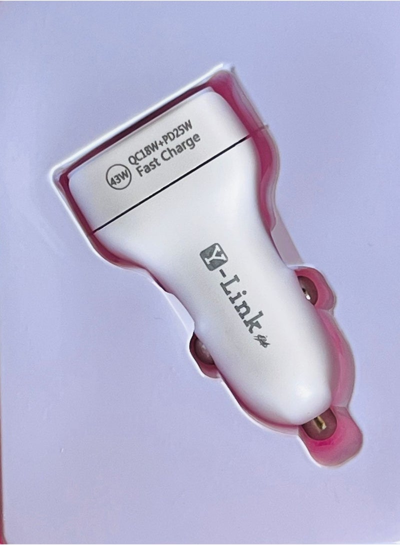 Y-Link 6A Car Charger 43W Type C and USB-A Port Dual Fast Charging - Image 3