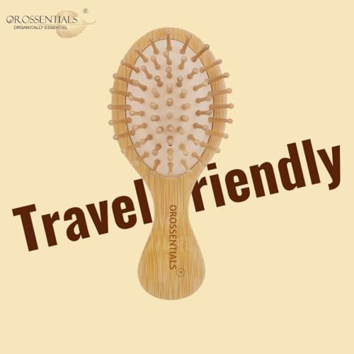 OROSSENTIALS Bamboo Hair Brush with bamboo bristles | Wooden Hair Unisex | Wooden Brush for Hair Small Hairbrush for Women | Paddle Hair Brush Paddle Brush for Women Travel Friendly - Image 2