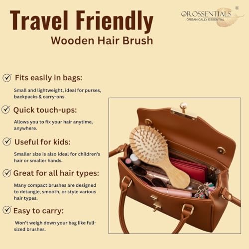 OROSSENTIALS Bamboo Hair Brush with bamboo bristles | Wooden Hair Unisex | Wooden Brush for Hair Small Hairbrush for Women | Paddle Hair Brush Paddle Brush for Women Travel Friendly - Image 4