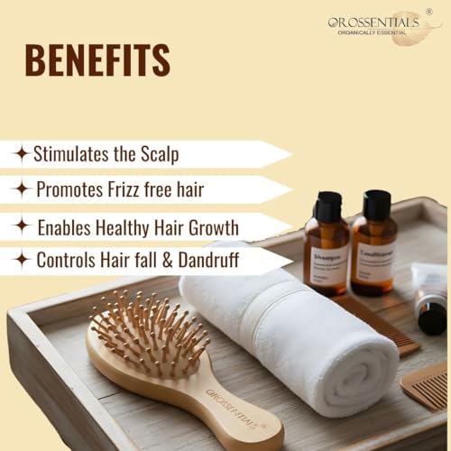 OROSSENTIALS Bamboo Hair Brush with bamboo bristles | Wooden Hair Unisex | Wooden Brush for Hair Small Hairbrush for Women | Paddle Hair Brush Paddle Brush for Women Travel Friendly - Image 5