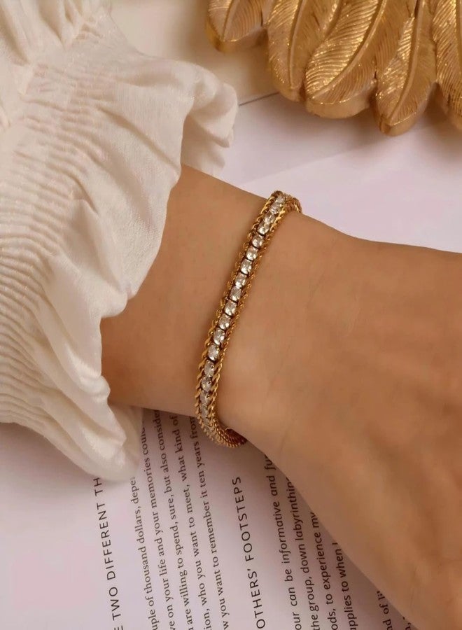 ايشواريا سوار أيشواريا مطلي بالذهب عيار 18 قيراطًا مرصع بالزركون متعدد الطبقات | أساور سلسلة للنساء والفتيات | مجوهرات من الفولاذ المقاوم للصدأ ومقاومة للتشوه | مجوهرات أنيقة وبسيطة | هدية أنيقة | إكسسوار عصري - Image 2