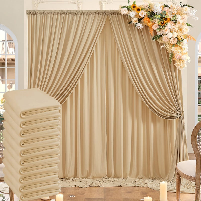NSSONBEN 50ftx10ft Wrinkle Free Champagne Backdrop Curtains for Parties, 10 Panels 5x10ft Thick Polyester Backdrop Drapse for Weddings Birthday Photography Background Curtains - Image 1