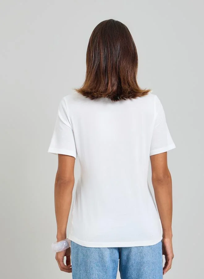 Take Two  White Round Neck Cut and Sew Panel T-Shirt for Women | Best Price UAE