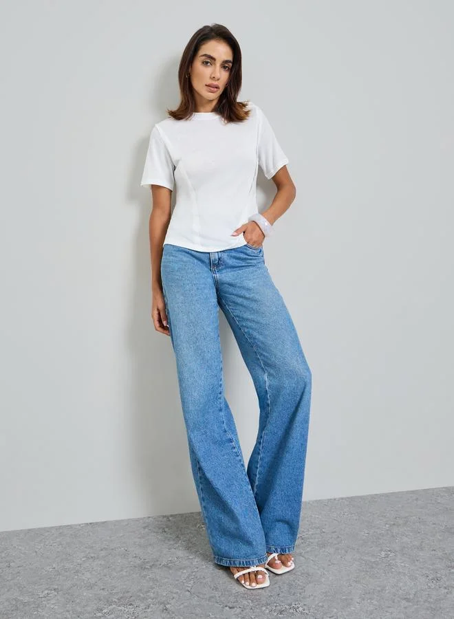 Take Two  White Round Neck Cut and Sew Panel T-Shirt for Women | Best Price UAE