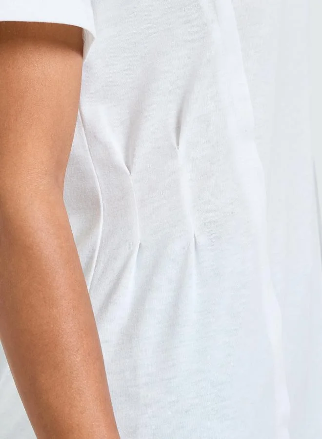 Take Two  White Round Neck Cut and Sew Panel T-Shirt for Women | Best Price UAE