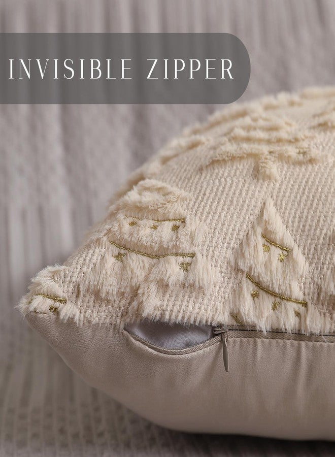 Allorry Christmas Pillow Covers 18x18 inch Set of 2 Soft Plush Faux Fur Christmas Decor Beige Xmax Tree Yellow Colored Lights Decoration Throw Pillow Case for Winter Holiday Sofa Living Room PT003C18 - Image 2