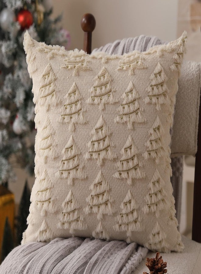 Allorry Christmas Pillow Covers 18x18 inch Set of 2 Soft Plush Faux Fur Christmas Decor Beige Xmax Tree Yellow Colored Lights Decoration Throw Pillow Case for Winter Holiday Sofa Living Room PT003C18 - Image 3